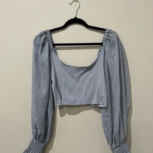 Urban Outfitters Light Blue Textured Long Sleeve Crop Top